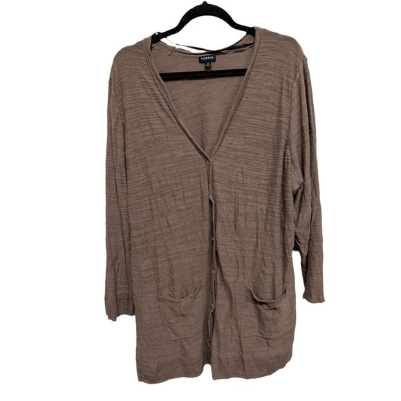 Torrid Brown VNeck Button Up Cotton Cardigan Size 4 (4XL) Plus Size Sweater - Picture 1 of 5